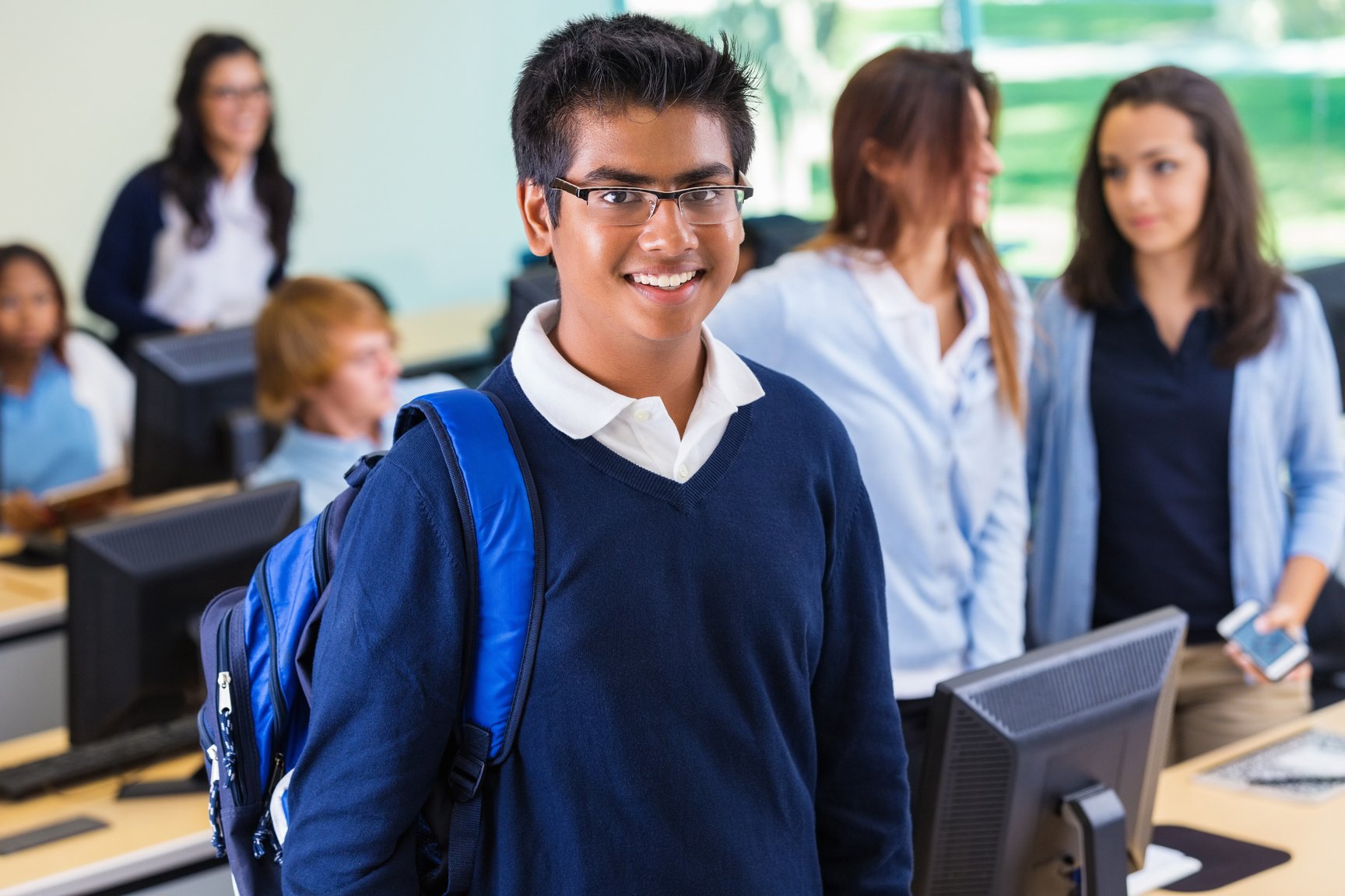 Intelligent young Indian student in private college prep school